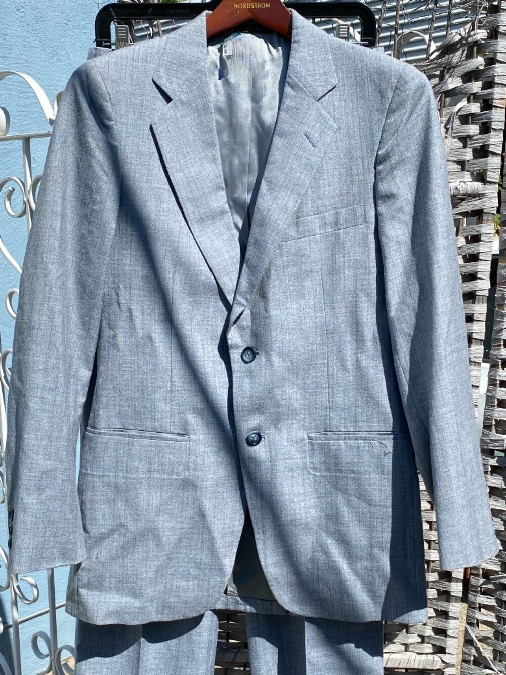 Vintage 1970s Richman Two Piece Leisure Suit Mens 42R Light Blue Brown Pintripes